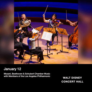 Poster for Mozart, Beethoven & Schubert Chamber Music with Members of the Los Angeles Philharmonic in Los Angeles.